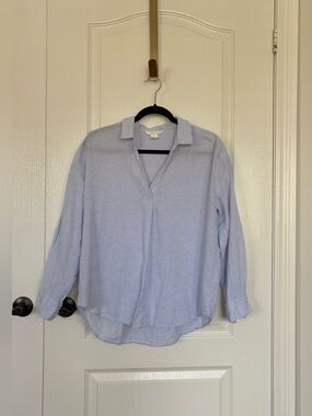 Baby Blue Linen&Cotton Split by V-Neck Shirt Sz 4